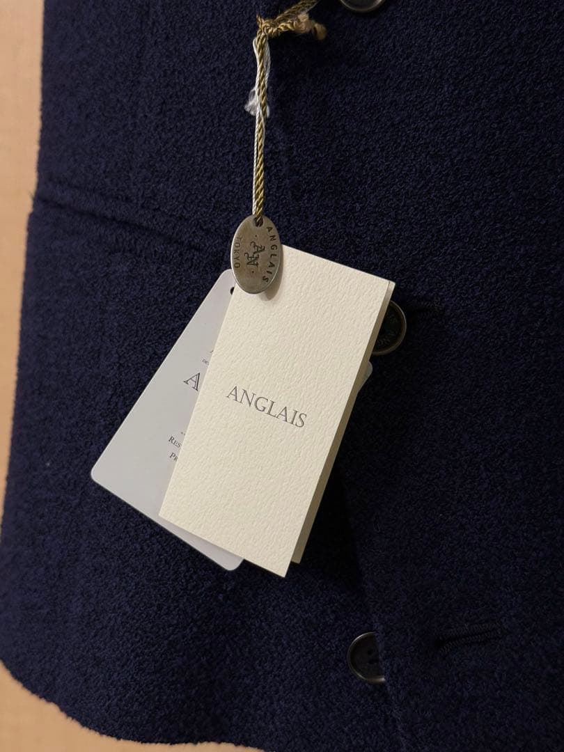 新品 ANGLAIS ダブルブレスト ショールカラー ベスト ジレ M ネイビー