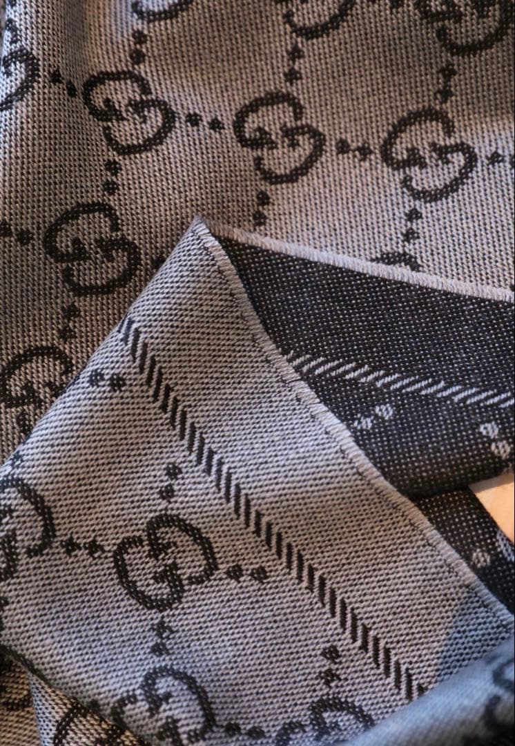 GUCCI GG柄 マフラー グレー×ブラック 大判 約180×48cm