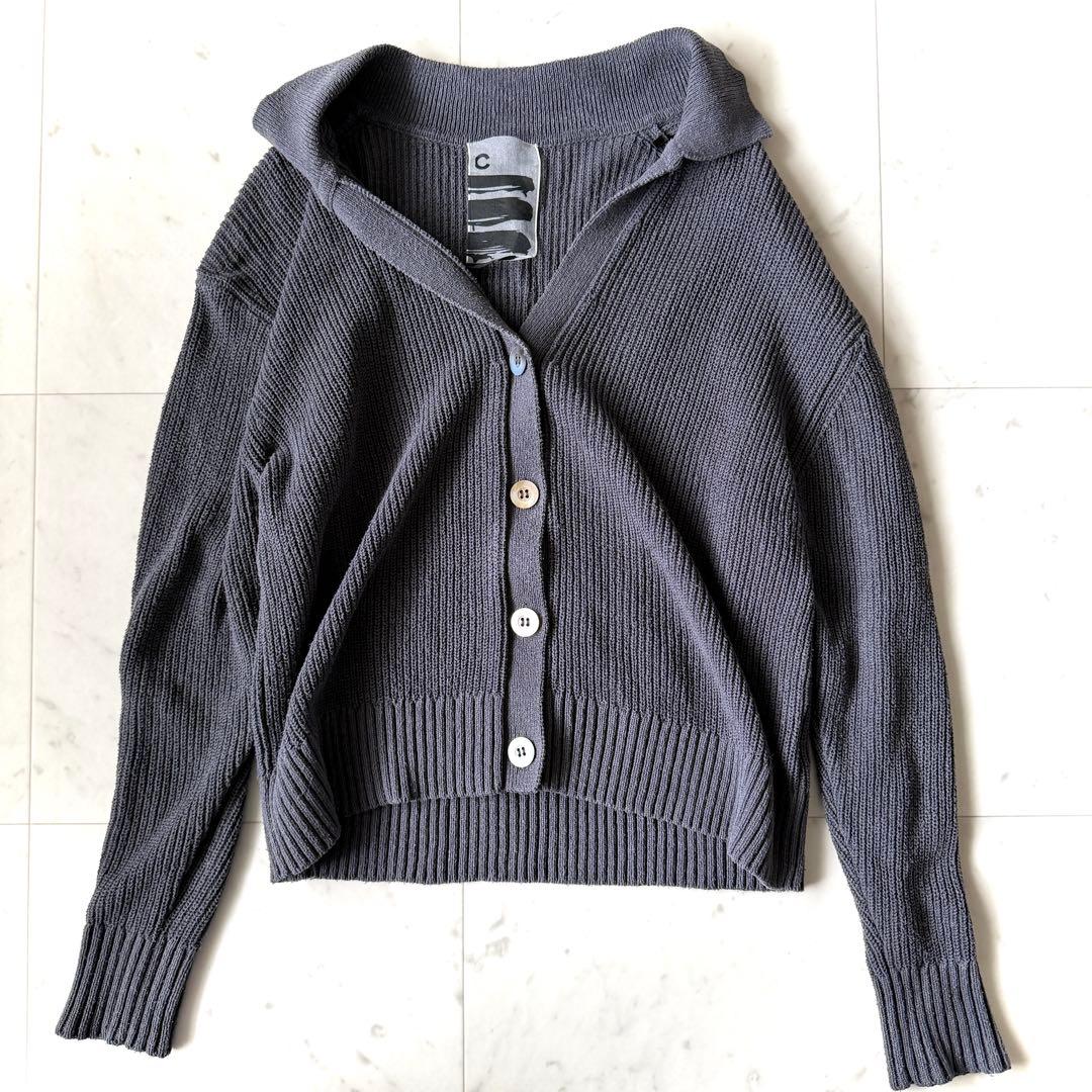 カオス Chaos ロウシルクカーディガン グレー 畦編み シルクニット F