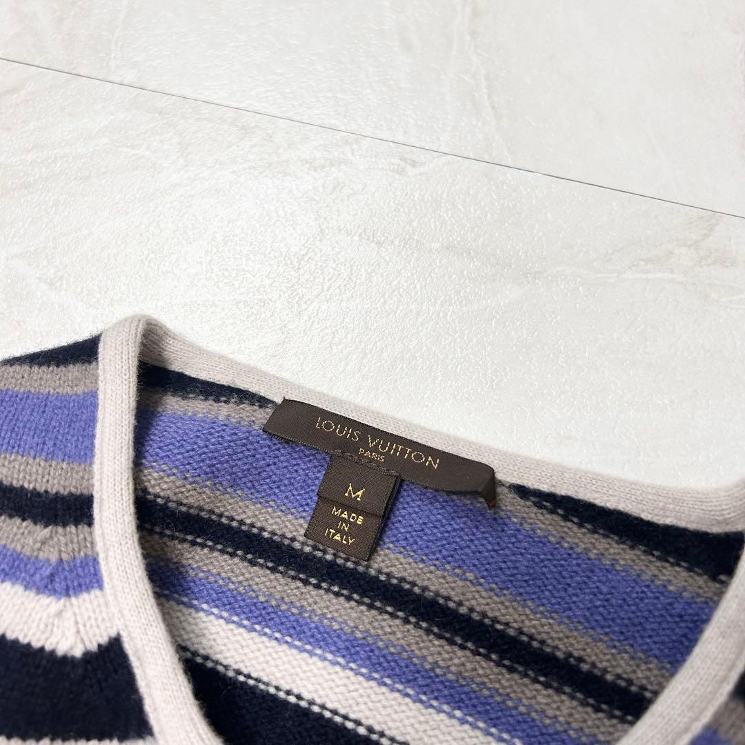 LOUIS VUITTON カーディガン リボン カシミヤ混 ボーダー M