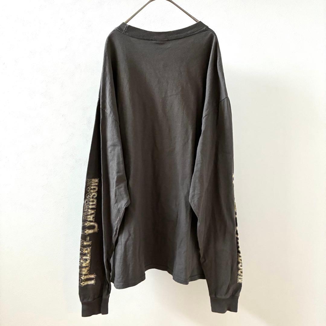 Harley-Davidson Tシャツ 長袖 鷲 袖プリント ロンT 大きめ