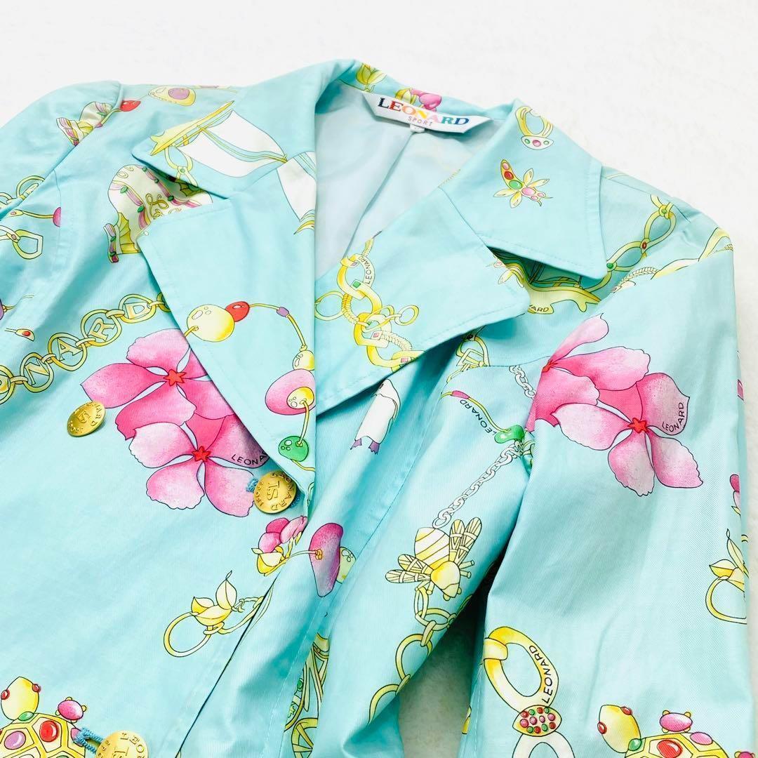 美品　レオナール　ジャケット　コート　ダブル　金ボタン　チャーム　M　花　日本製