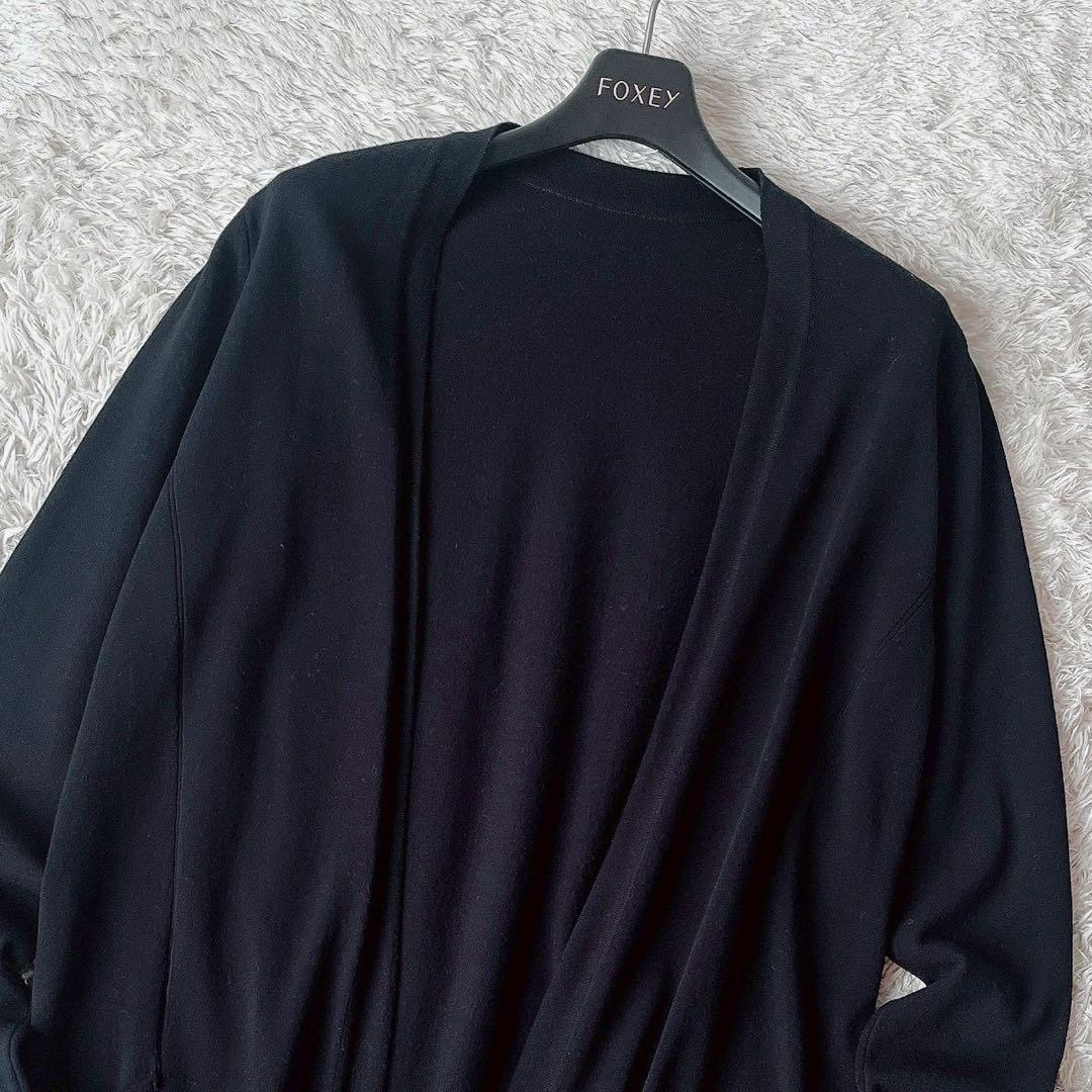 【美品】フォクシー ロングカーディガン レーヨンニット チャーム付き紺ネイビー