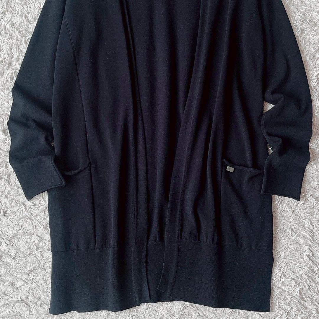 【美品】フォクシー ロングカーディガン レーヨンニット チャーム付き紺ネイビー