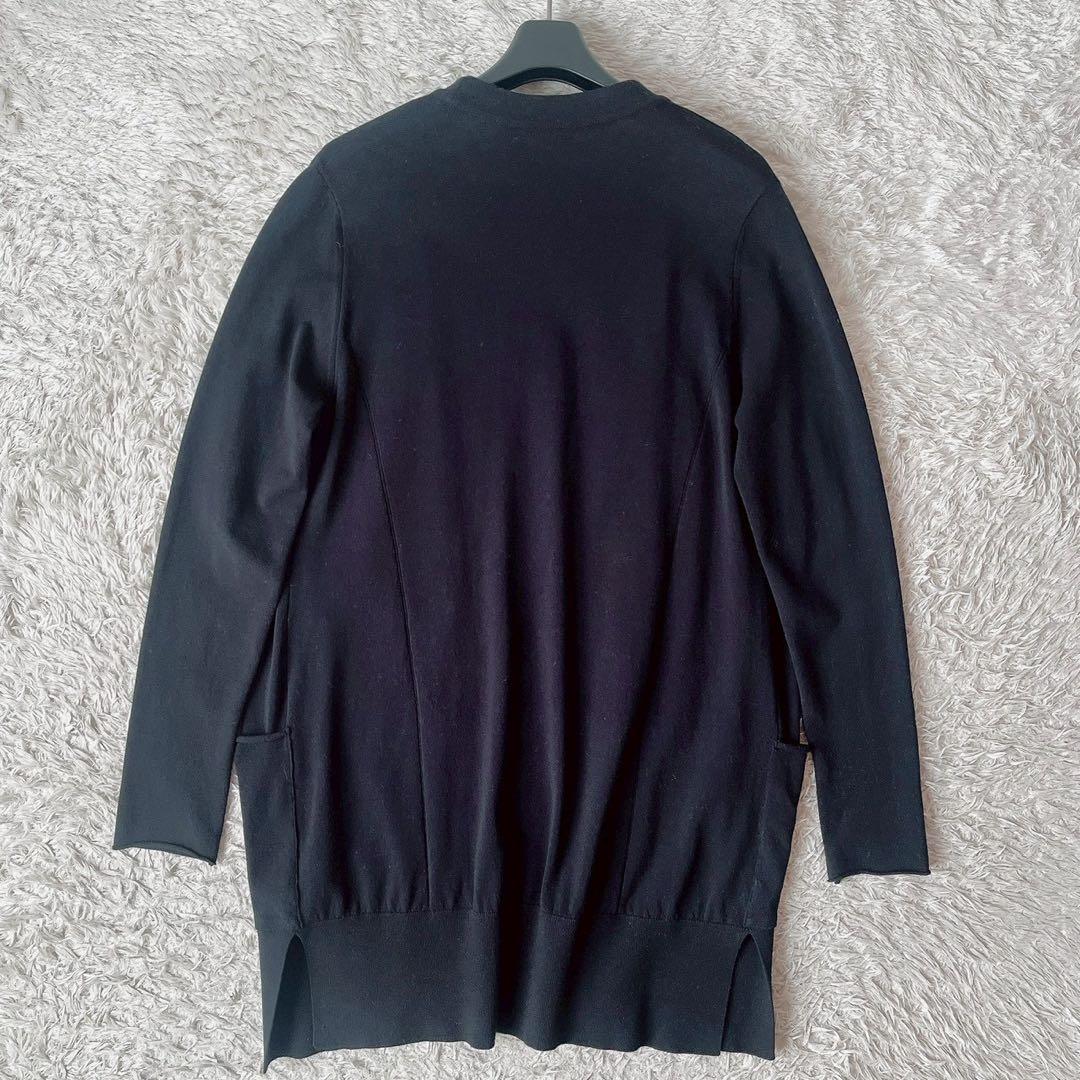 【美品】フォクシー ロングカーディガン レーヨンニット チャーム付き紺ネイビー