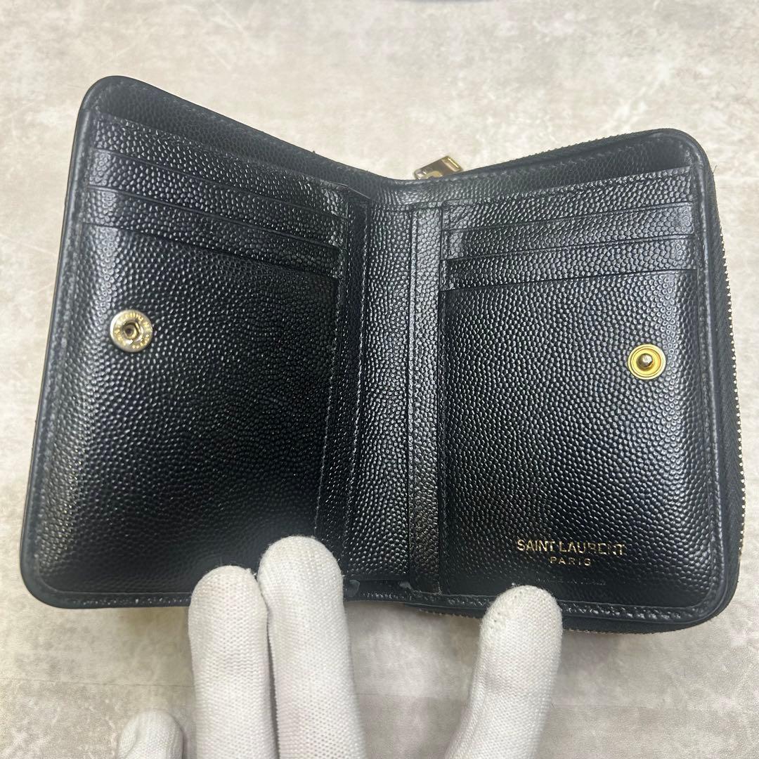 大人気✨サンローラン カサンドラ 二つ折り財布 Vステッチ ブラック