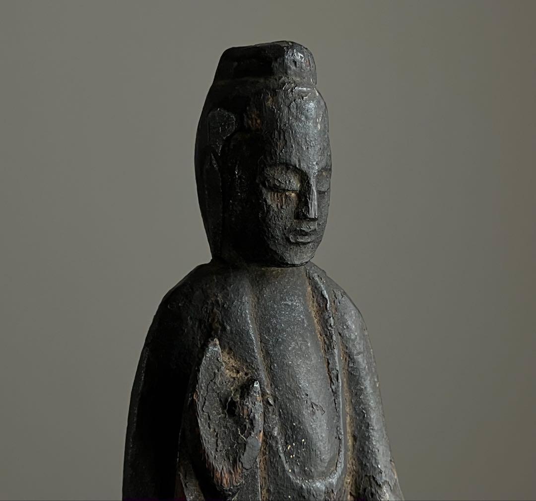 【紡がれた民衆菩薩 木彫 約22.5㎝ 江戸後期頃】仏像骨董古道具民間信仰美術