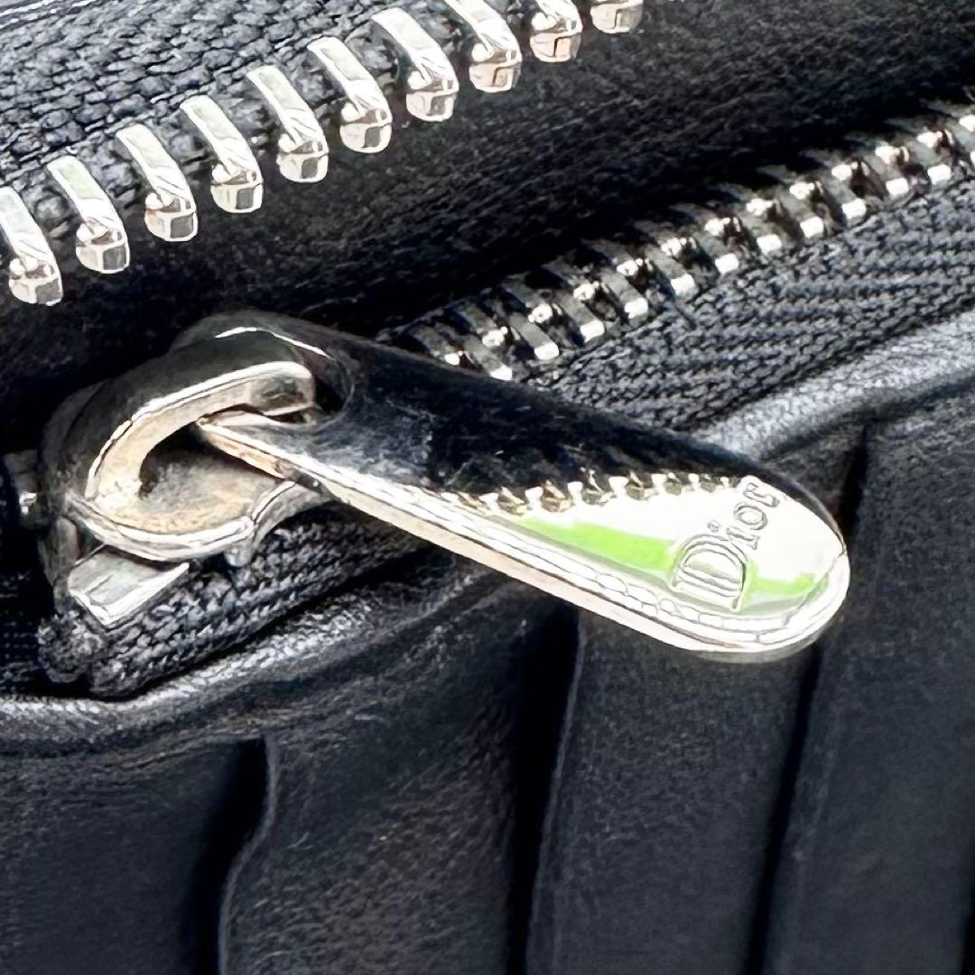 美品✨Dior レディディオール カナージュ 財布 ラウンドジップ パテント 黒