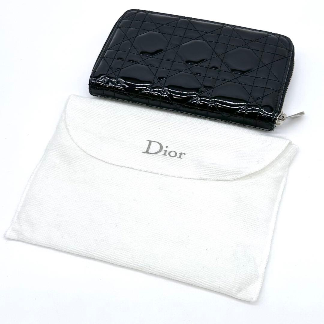 美品✨Dior レディディオール カナージュ 財布 ラウンドジップ パテント 黒
