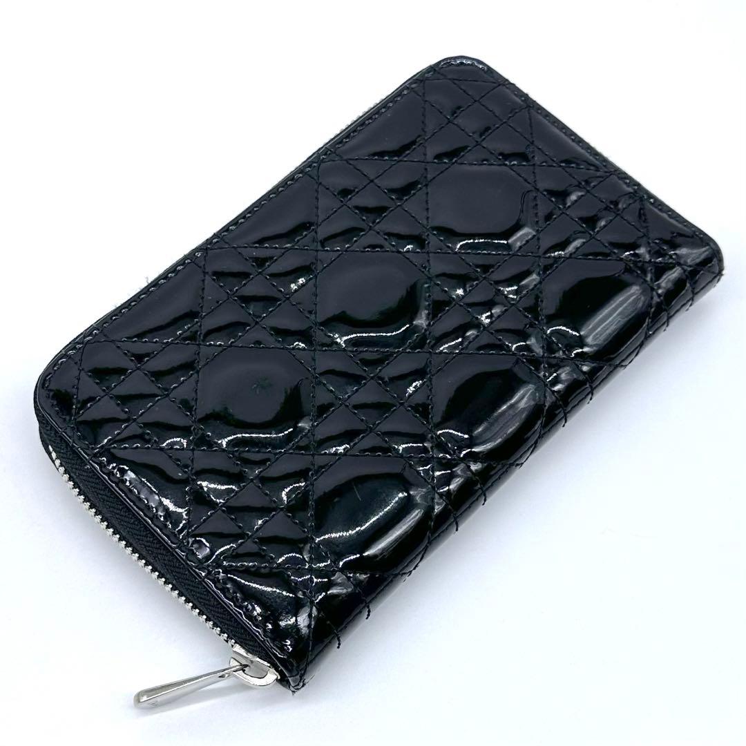 美品✨Dior レディディオール カナージュ 財布 ラウンドジップ パテント 黒