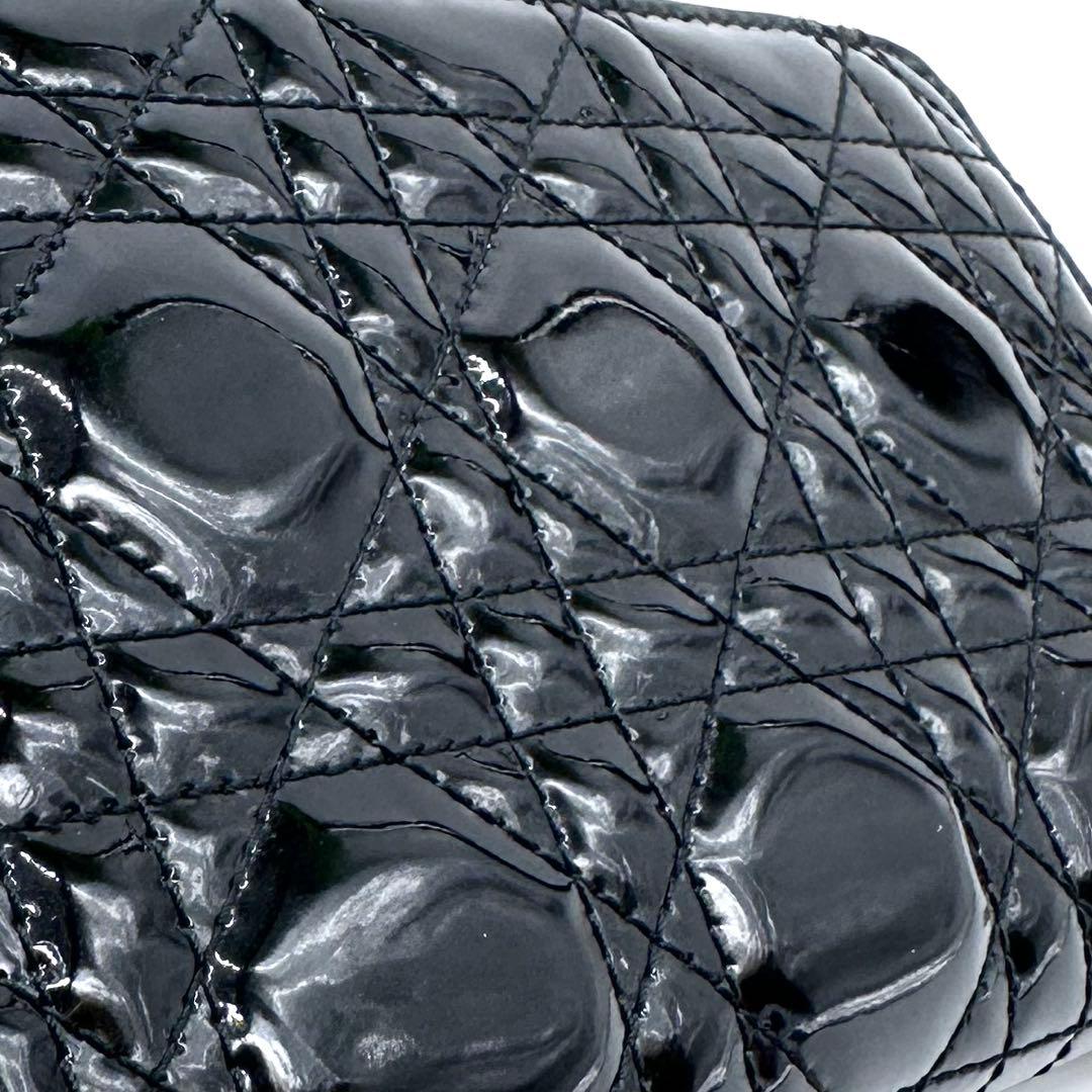 美品✨Dior レディディオール カナージュ 財布 ラウンドジップ パテント 黒