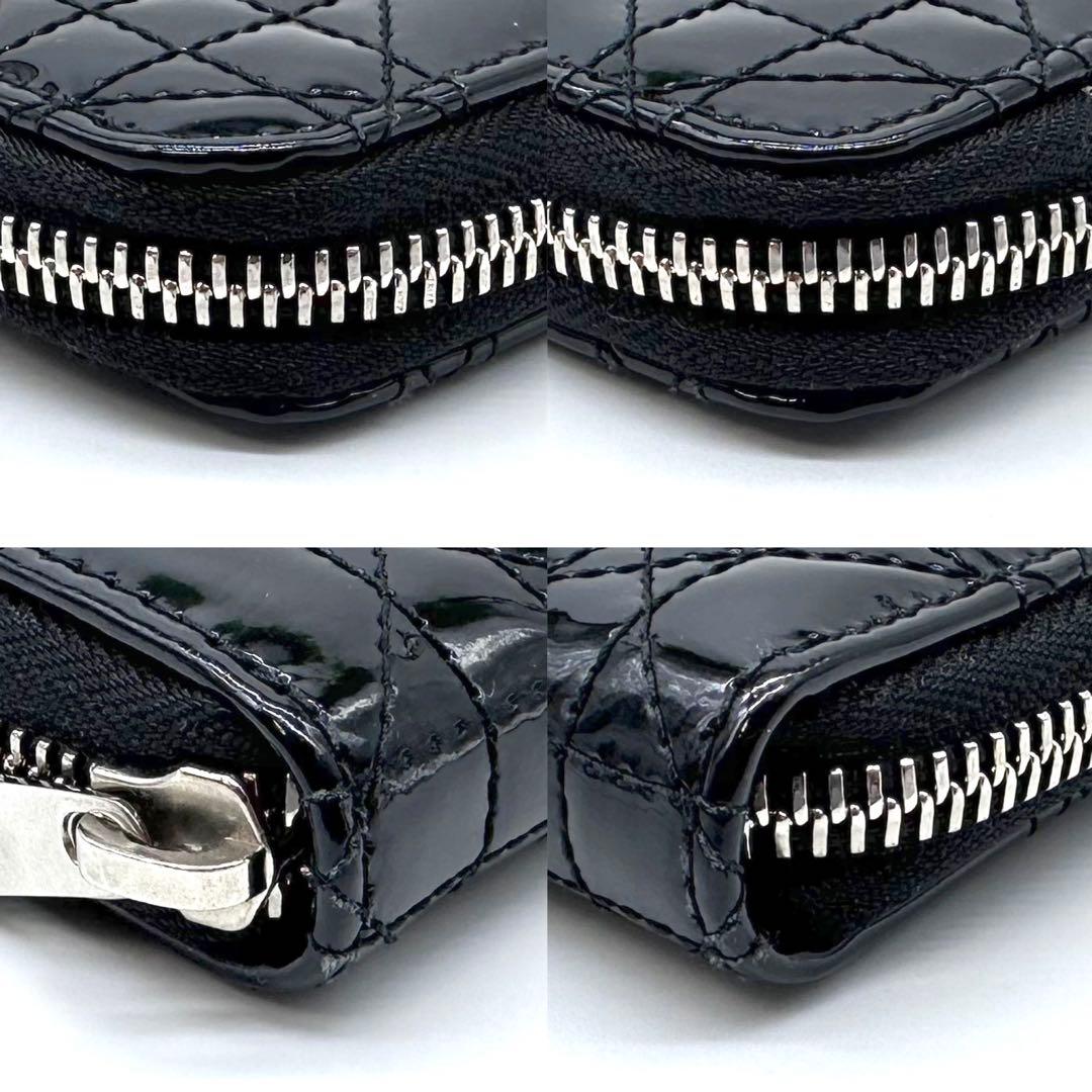 美品✨Dior レディディオール カナージュ 財布 ラウンドジップ パテント 黒