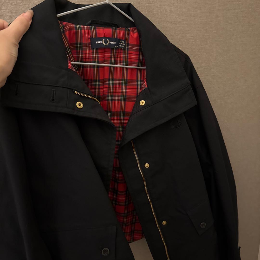 c*e様 美品　Fred Perry モッズコート 黒 チェック柄　155-16