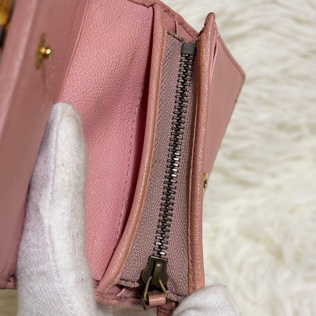 ✨現行 良品✨ GUCCI グッチ マーモント バンブー 三つ折り財布 ピンク