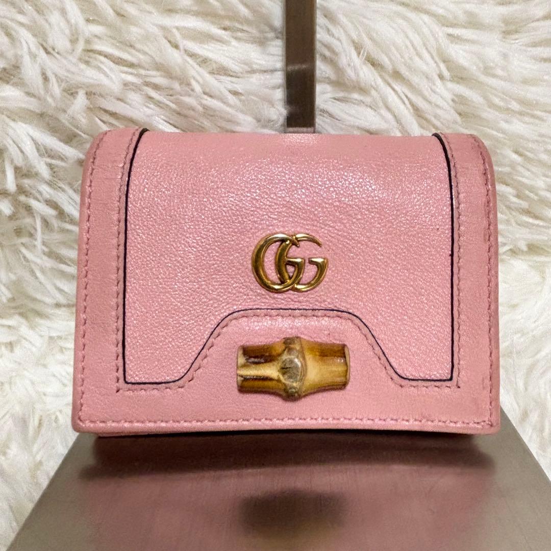 ✨現行 良品✨ GUCCI グッチ マーモント バンブー 三つ折り財布 ピンク