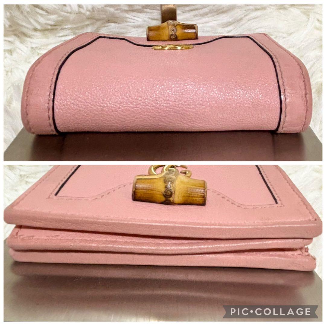 ✨現行 良品✨ GUCCI グッチ マーモント バンブー 三つ折り財布 ピンク