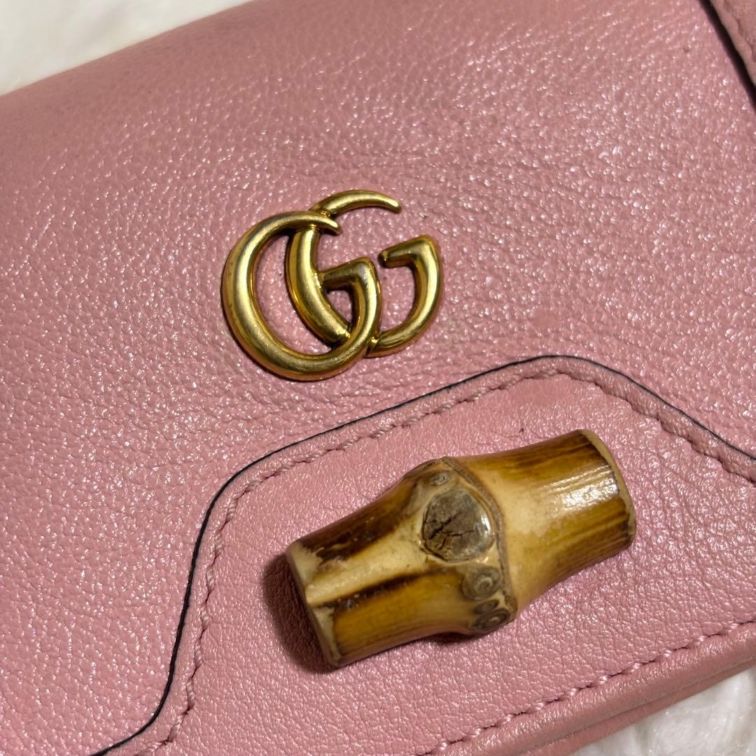 ✨現行 良品✨ GUCCI グッチ マーモント バンブー 三つ折り財布 ピンク