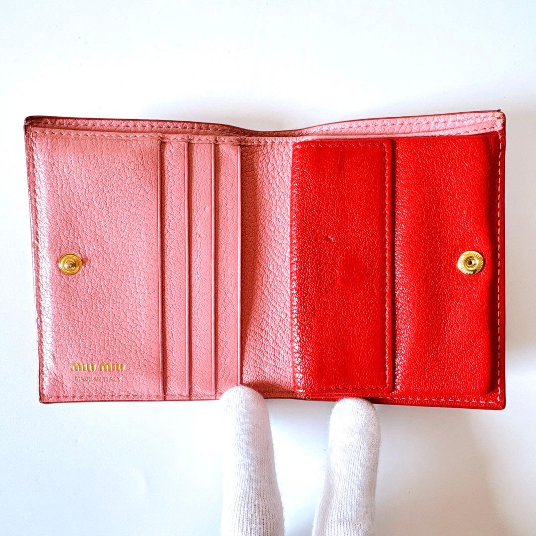 miumiu ミュウミュウ 二つ折り財布 マドラスラブ　小銭入れ ピンク
