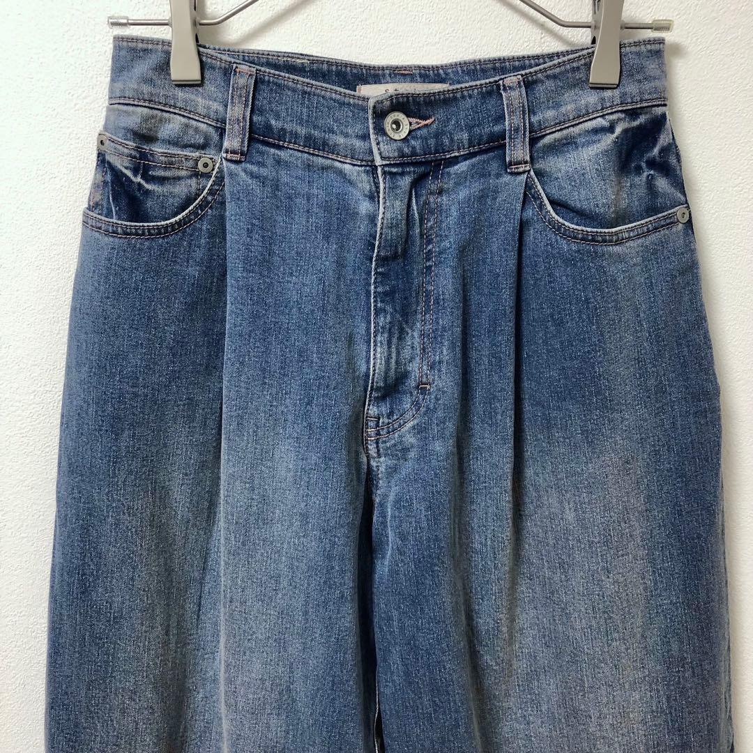 YU　 美品 Stola. ストラ セミワイドデニムパンツ ライトブルー系
