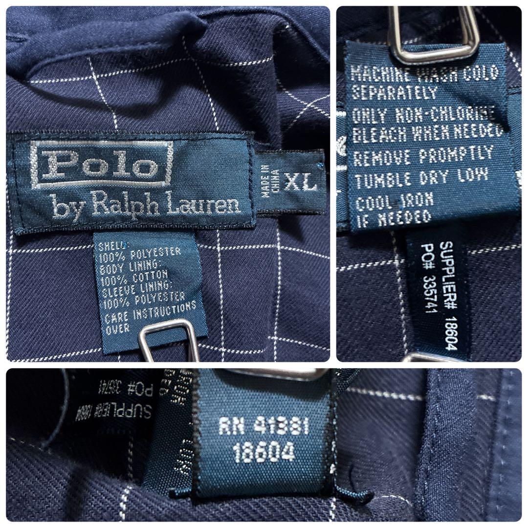 ラルフローレン スイングトップ ピーチスキン アクションプリーツ XL 紺 古着