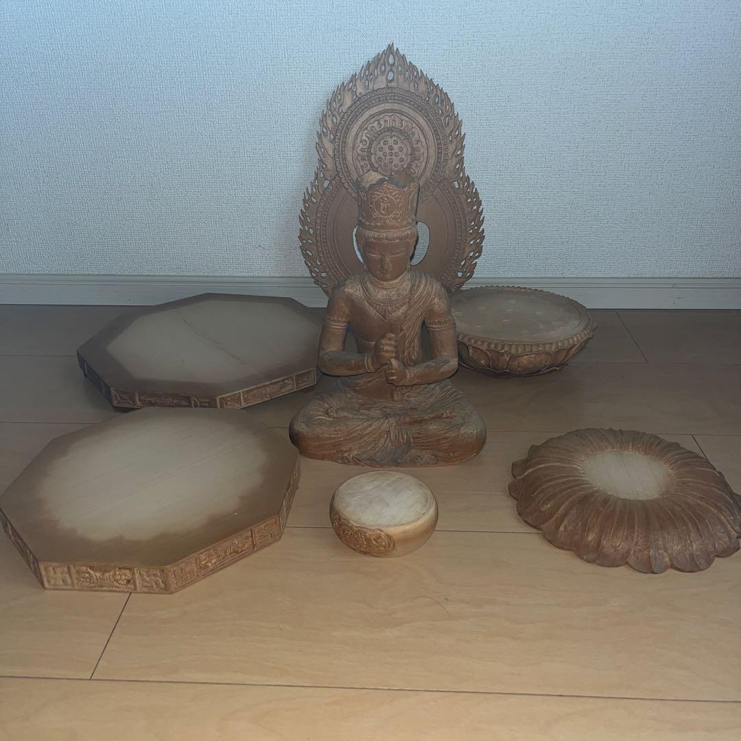 Masa(•‿•)　 大日如来木製仏像 光背付き 約48cm