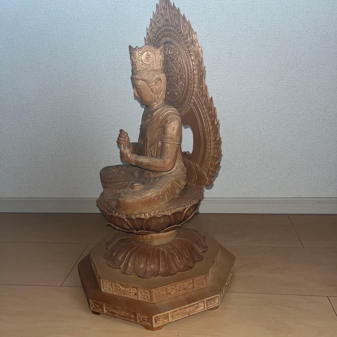 Masa(•‿•)　 大日如来木製仏像 光背付き 約48cm