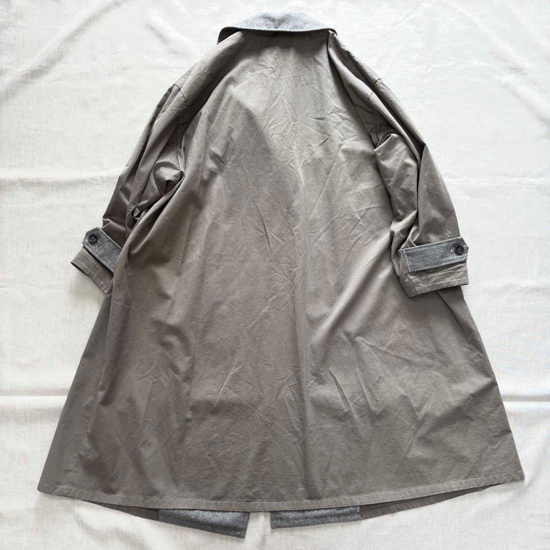 極美品☆ミズイロインド　ワイド　ロングコート　ステンカラー　ウール切替　ベージュ