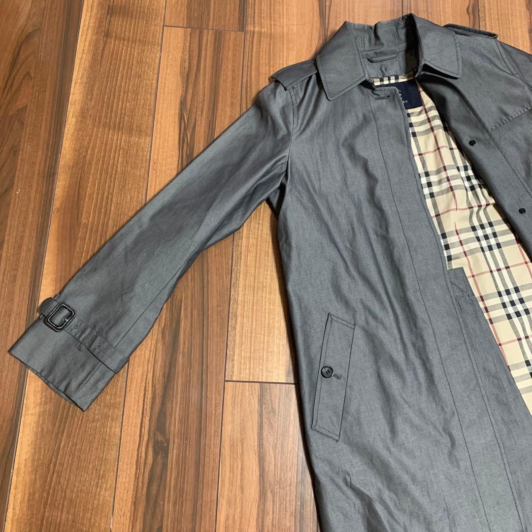 【美品】バーバリー ロンドン ステンカラーコート ノバチェック 黒 グレー日本製
