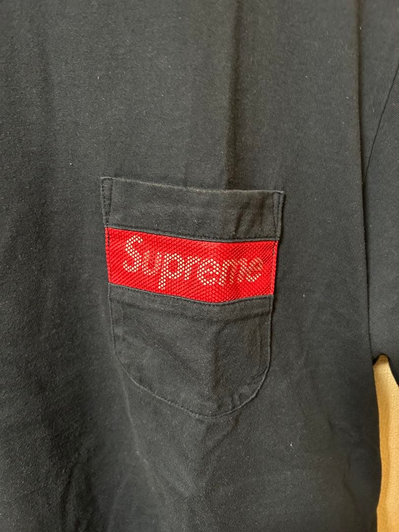 中古ネイビー L Supreme mesh Stripe Pocket Tee