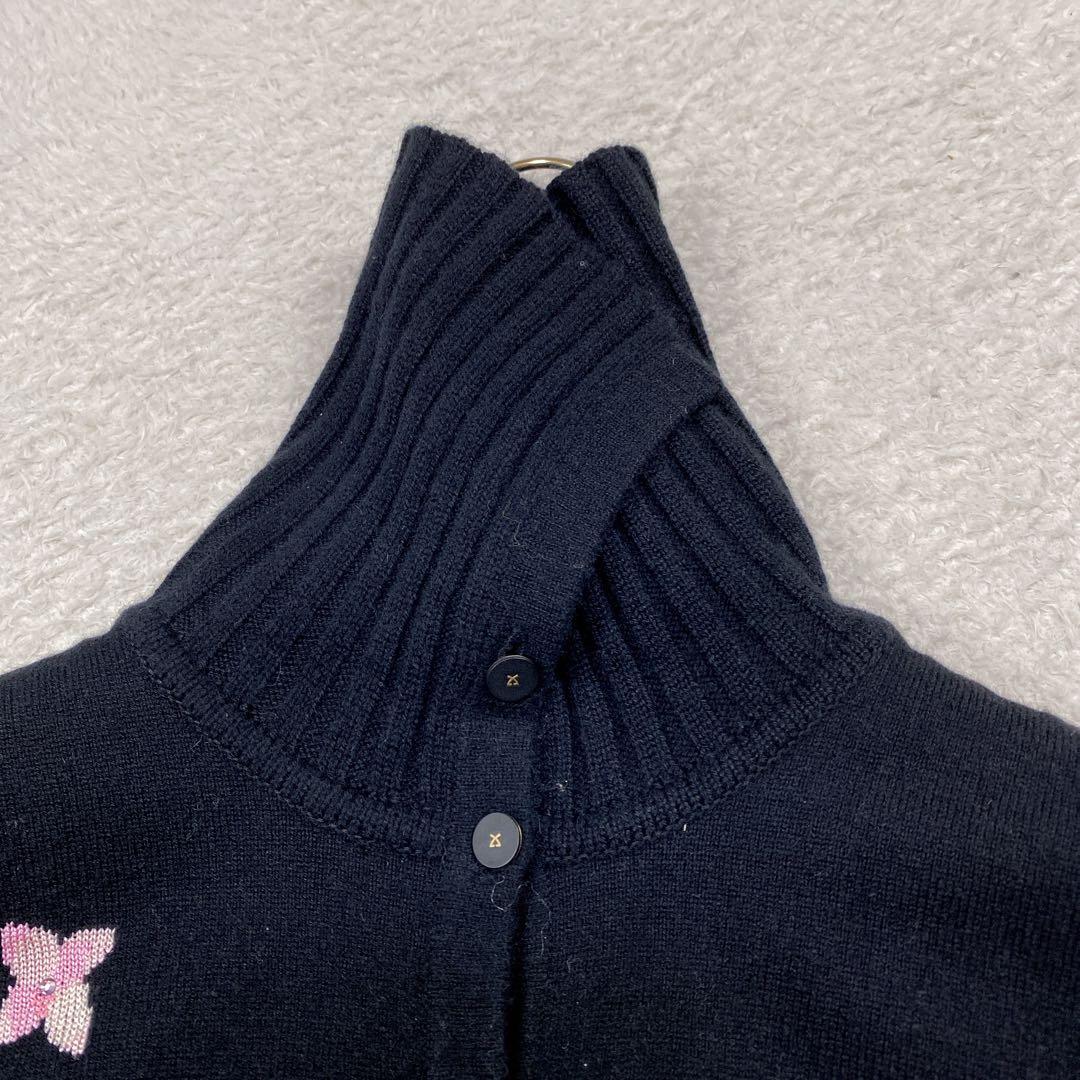 美品/カシミヤ＆シルク 現行タグ レオナール 花柄 カーディガン L タートル黒