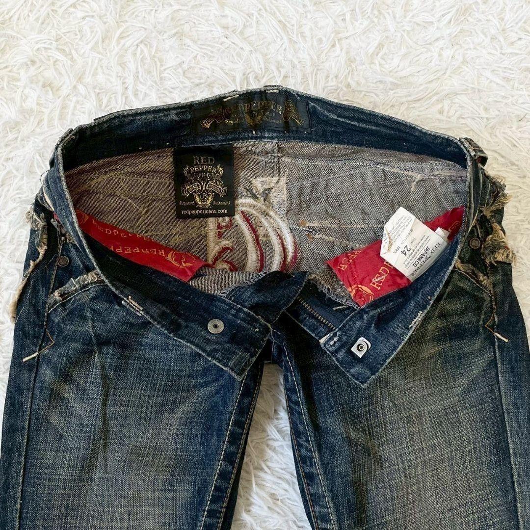 RED PEPPER デニム　刺繍　羽根　フレア　ダメージ加工　y2k ギミック