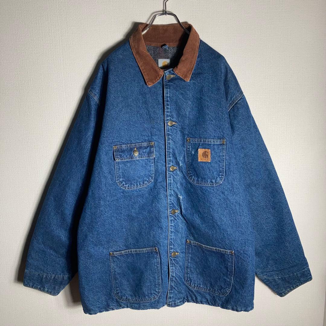 【USA製】Carhartt カバーオール デニムチョアコート 襟コーデュロイ.
