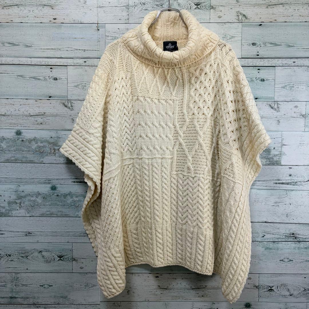 ☆未使用・タグ付☆aran WOOLLEN MILLS ニットポンチョ　ケーブル