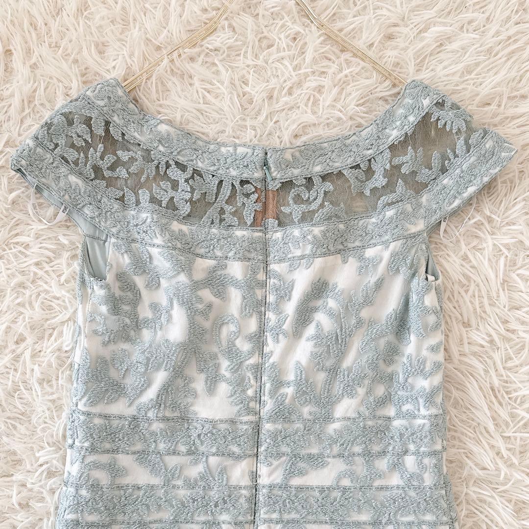 タダシショージ✨ワンピース ドレス 花柄レース刺繍 シアー ミントグリーン 2