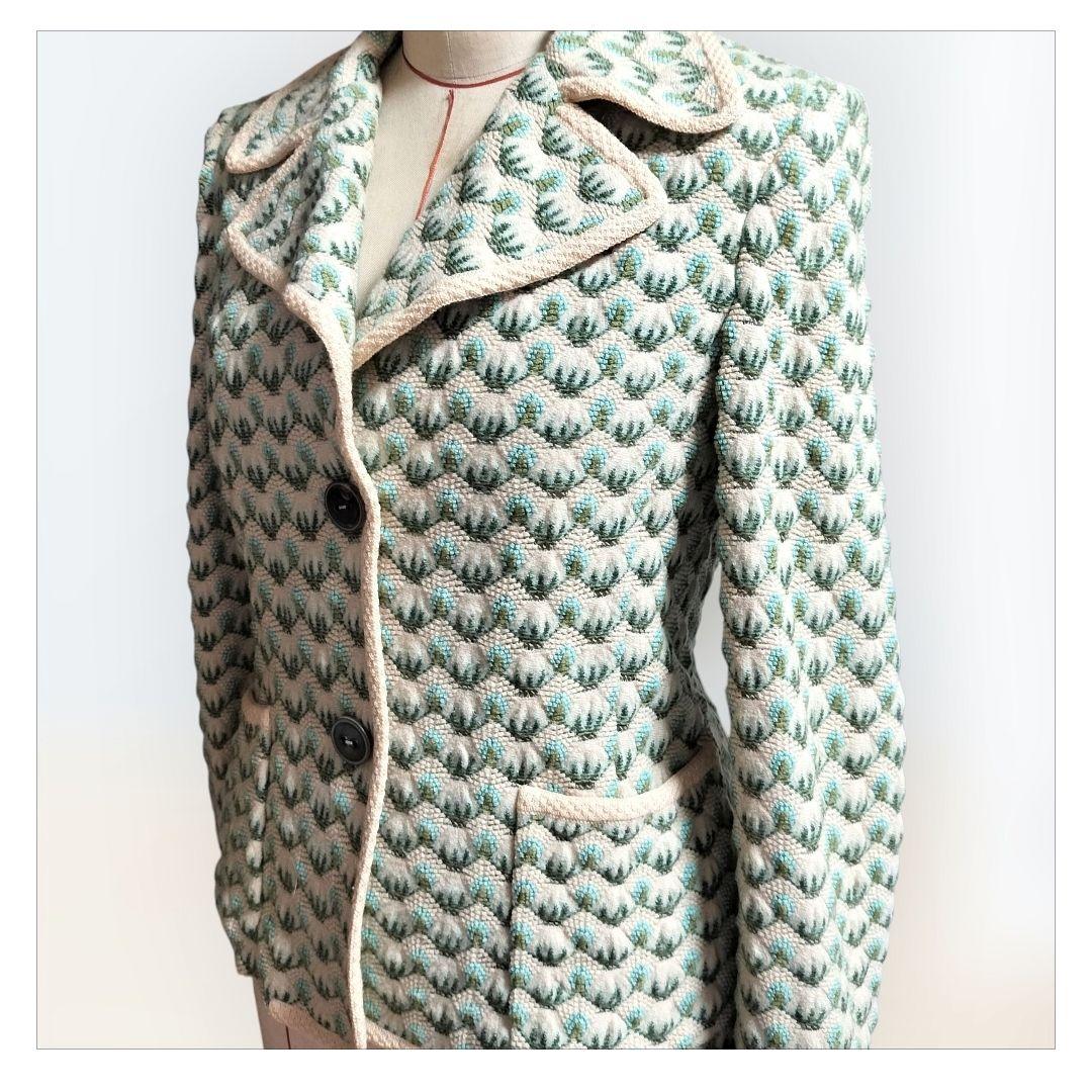 ミッソーニ MISSONI テーラードニットジャケット 緑とベージュのパターン