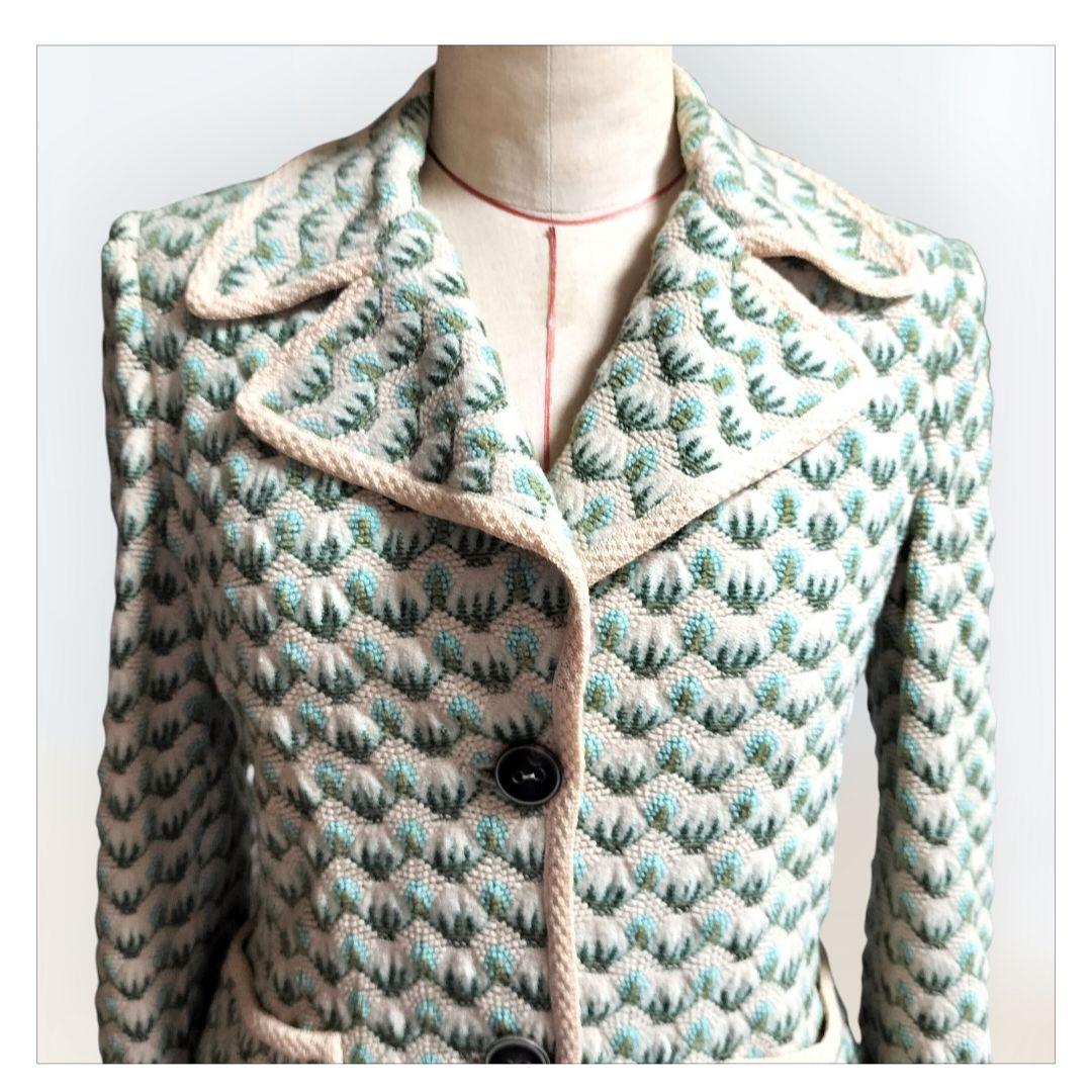 ミッソーニ MISSONI テーラードニットジャケット 緑とベージュのパターン