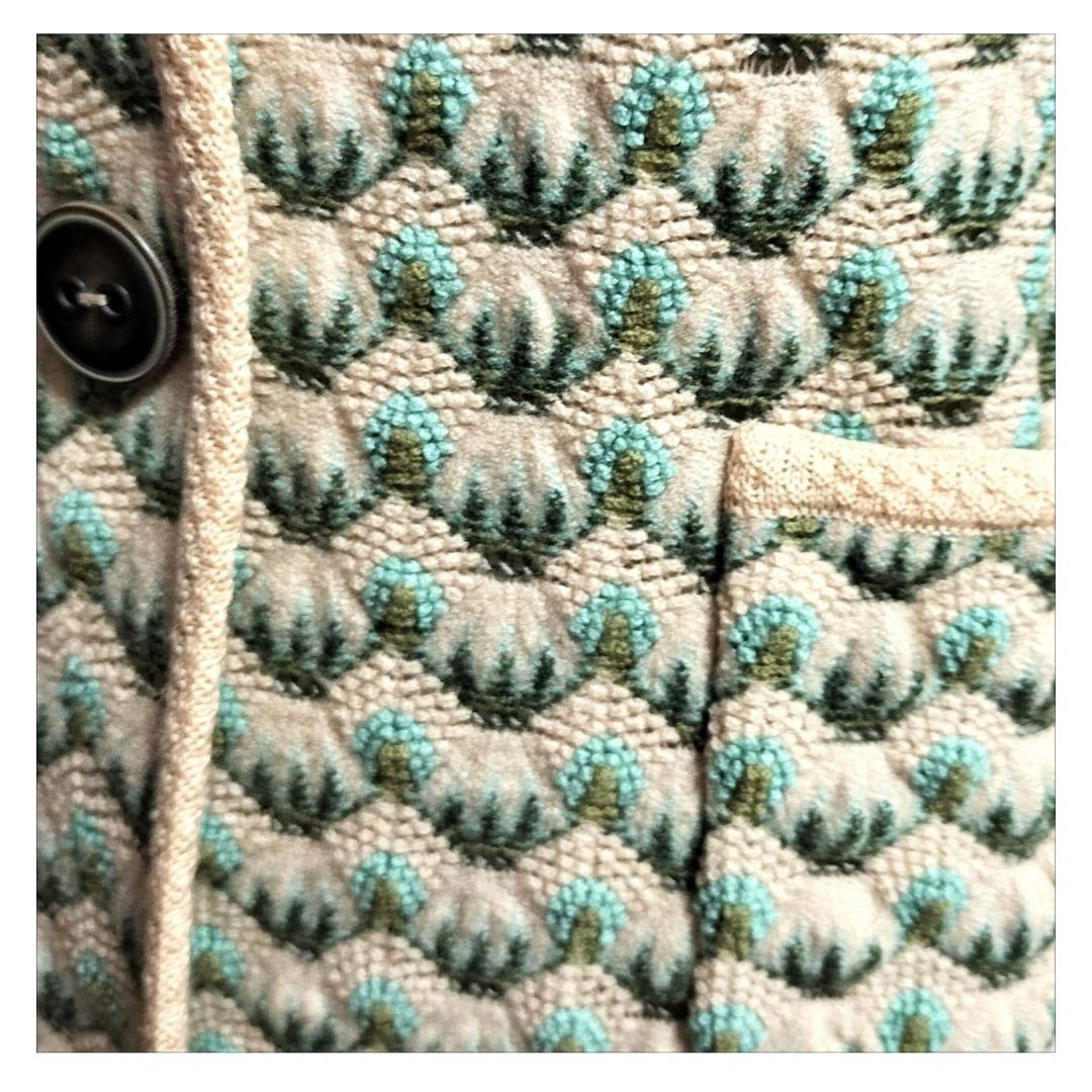 ミッソーニ MISSONI テーラードニットジャケット 緑とベージュのパターン