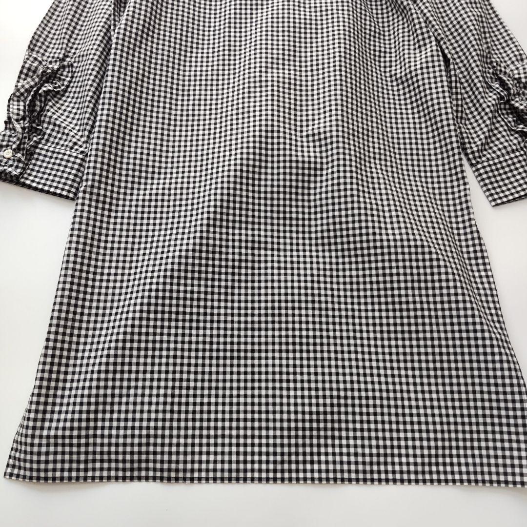 未使用級 プラダ ギンガムチェック フリル 長袖 シャツワンピース ブラック38