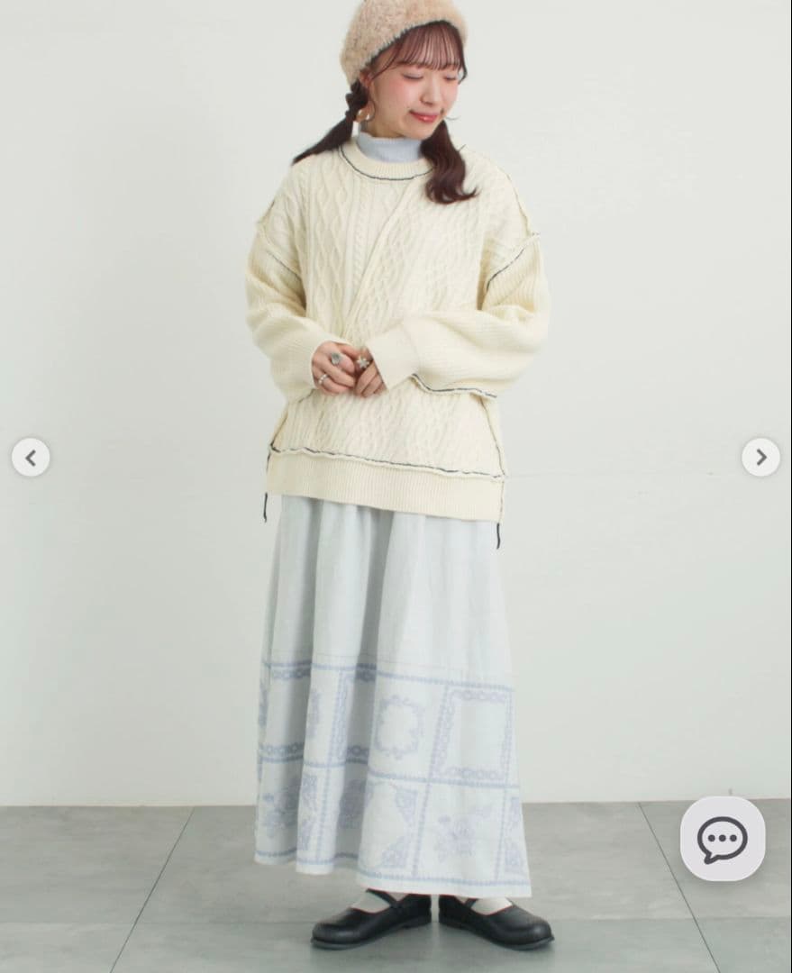 新品タグ付き　サマンサモスモス　裾モチーフ刺繍ギャザースカート　ブルー　水色　青