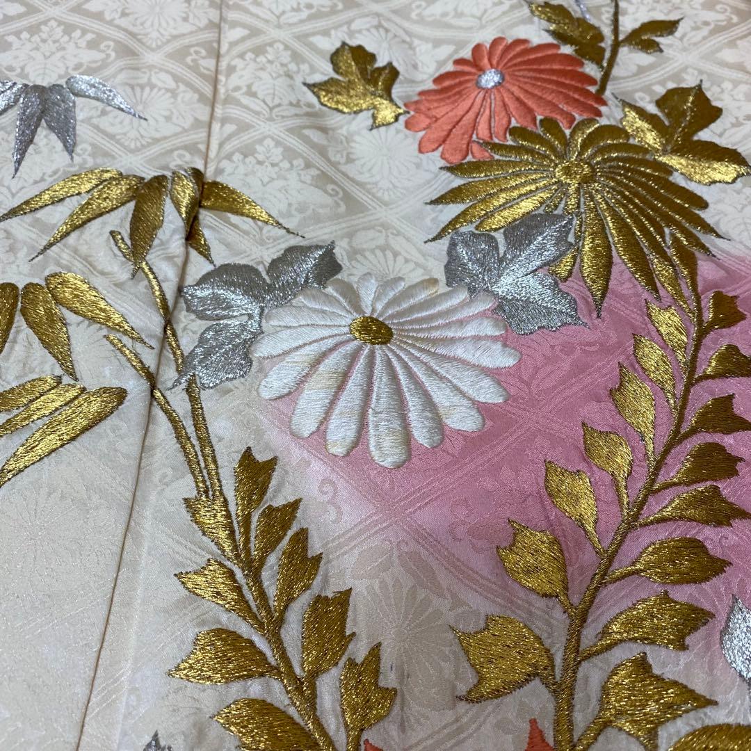 振袖フルセット❤️豪華off-white暈し✨菊牡丹藤垂れ金銀糸刺繍際立つ✨逸品