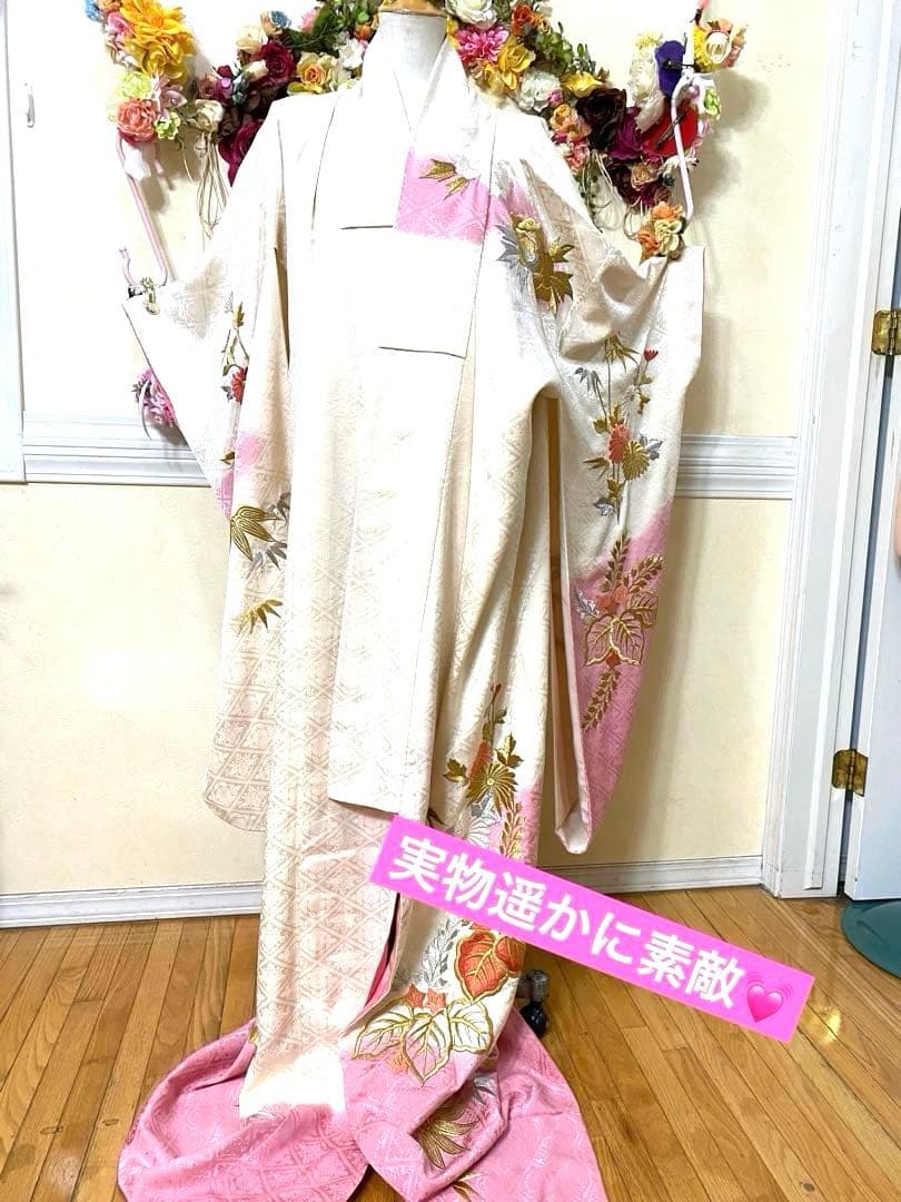 振袖フルセット❤️豪華off-white暈し✨菊牡丹藤垂れ金銀糸刺繍際立つ✨逸品