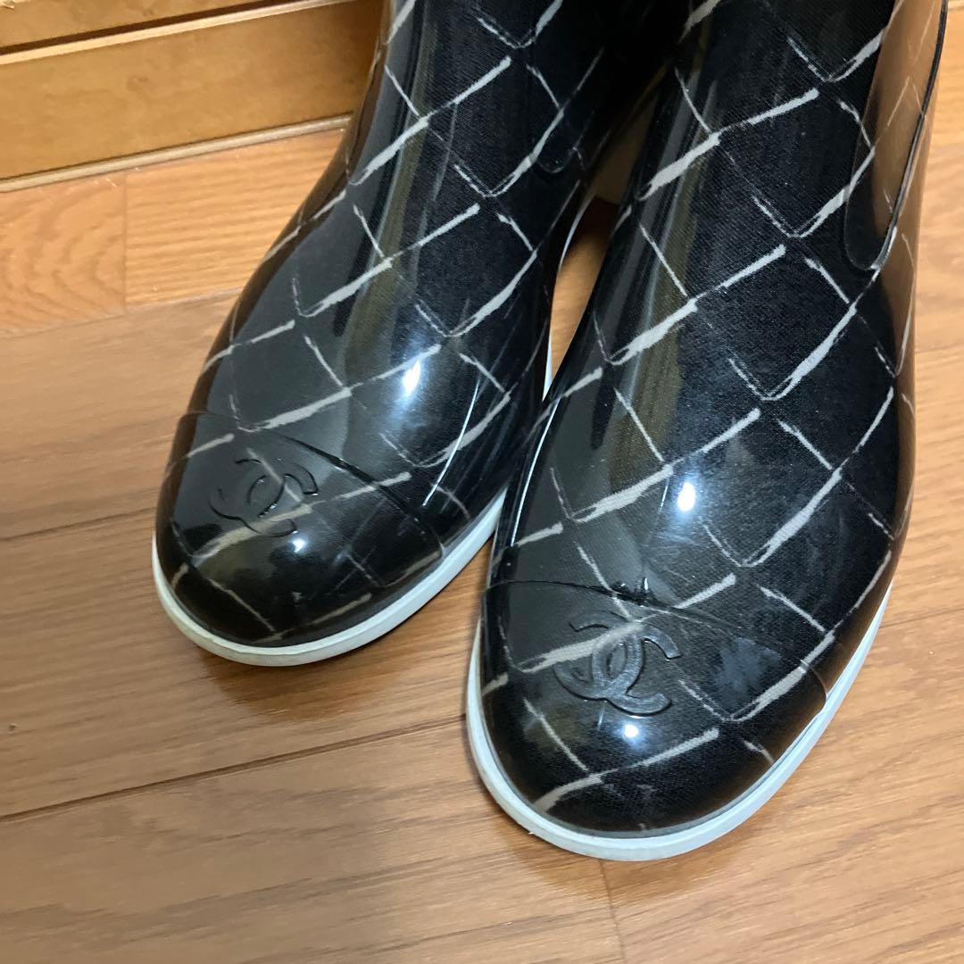 【美品】CHANEL シャネル レインブーツ カメリア/キルティング柄 37