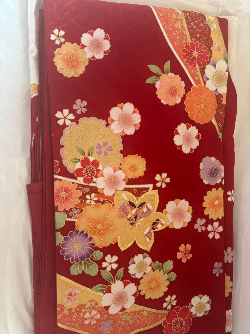 赤色 花柄 振袖 着物フルセット