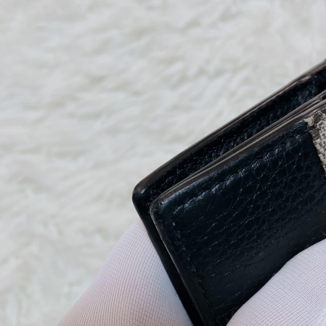美品 現行 グッチ 2つ折り マーモント GG スプリーム 黒PVC バイカラー