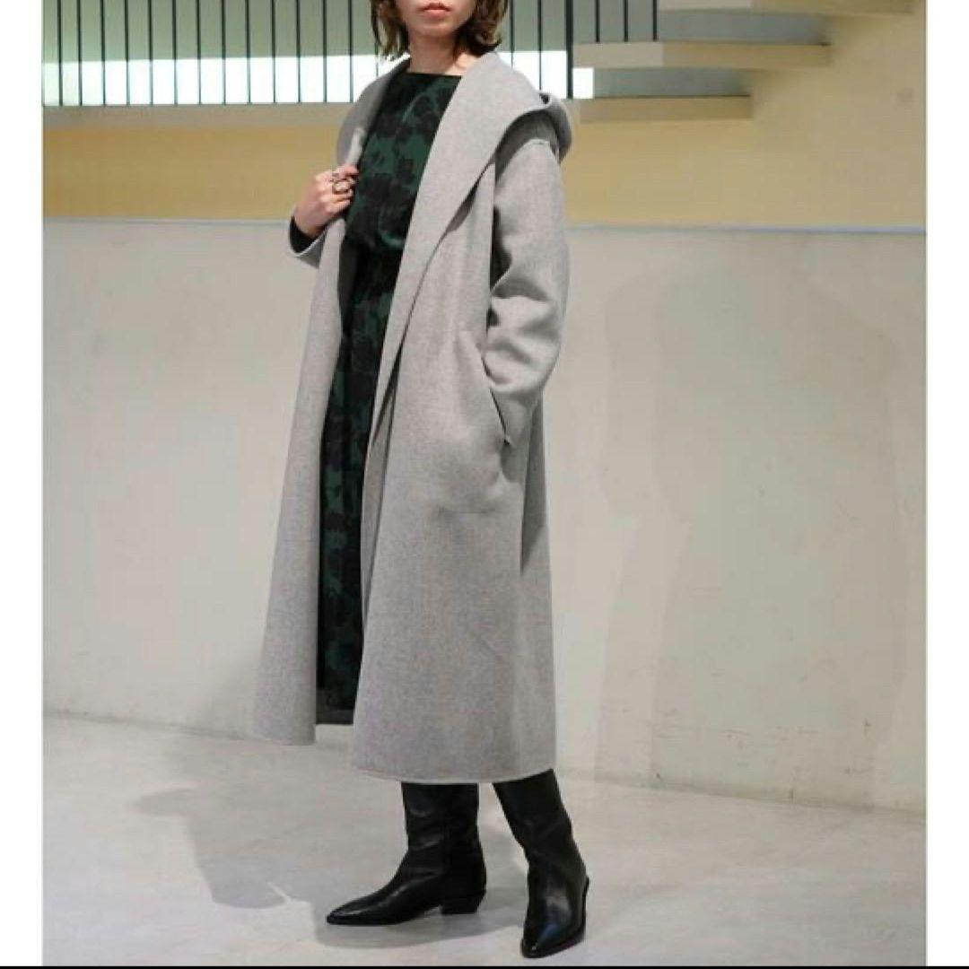 極美品✨トゥモローランド プレミアムウールリバー フーデッドコート ロンググレー
