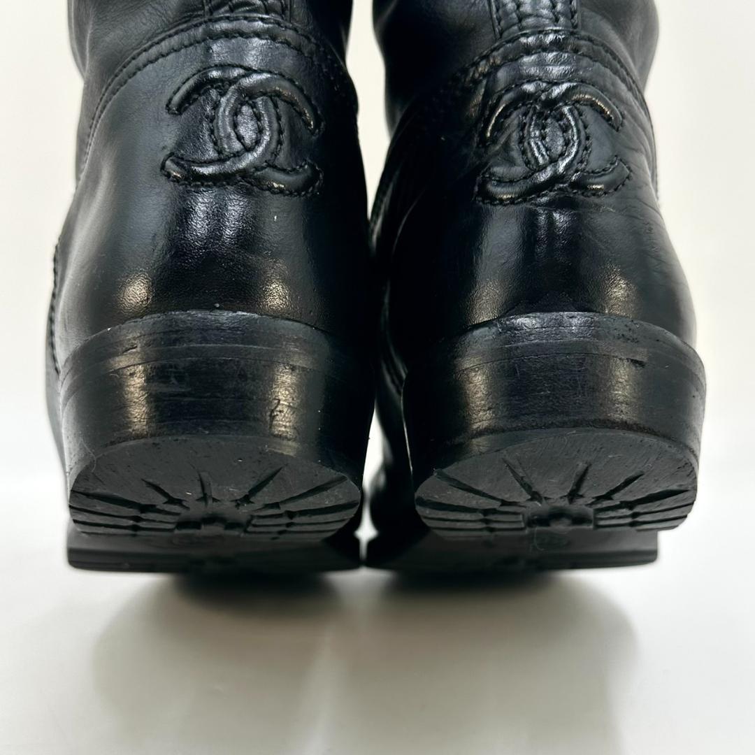 CHANEL シャネル レースアップ ココマーク ロングブーツ ヴィンテージ 黒