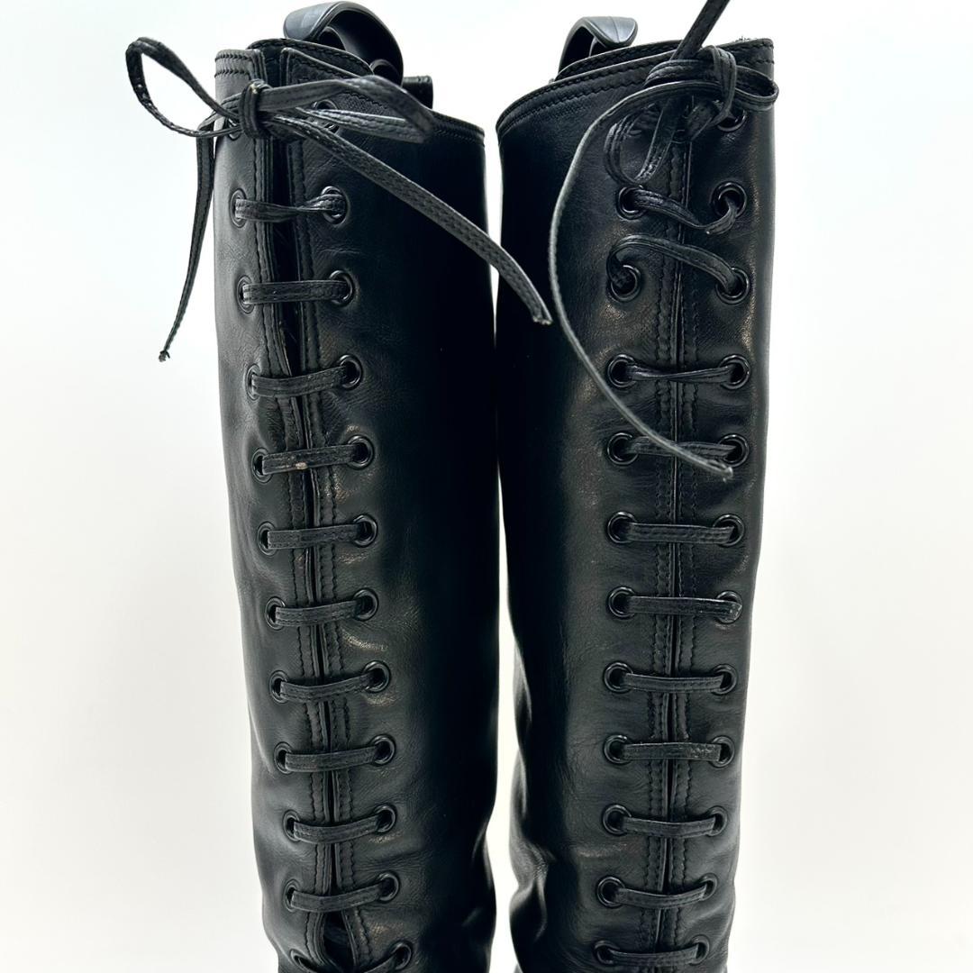 CHANEL シャネル レースアップ ココマーク ロングブーツ ヴィンテージ 黒