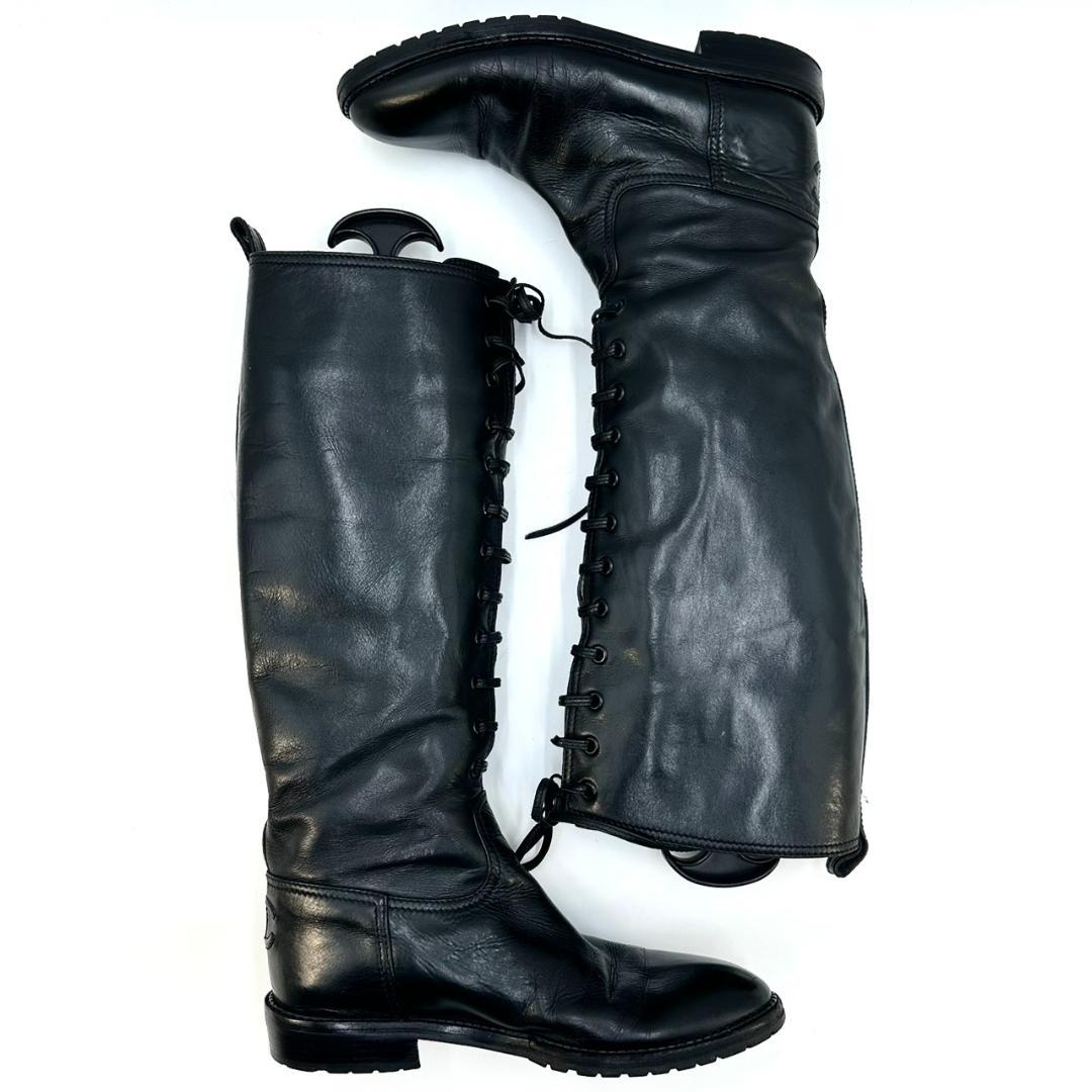 CHANEL シャネル レースアップ ココマーク ロングブーツ ヴィンテージ 黒