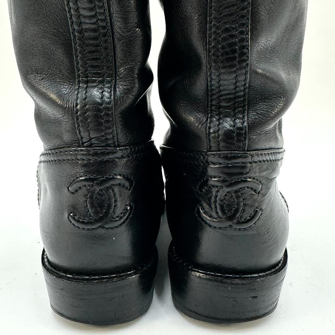 CHANEL シャネル レースアップ ココマーク ロングブーツ ヴィンテージ 黒