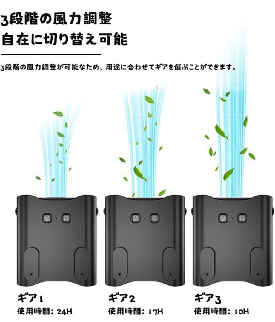 ベルトファン 腰掛け扇風機 携帯扇風機 12000mAh 手持ち扇風機ライト付き